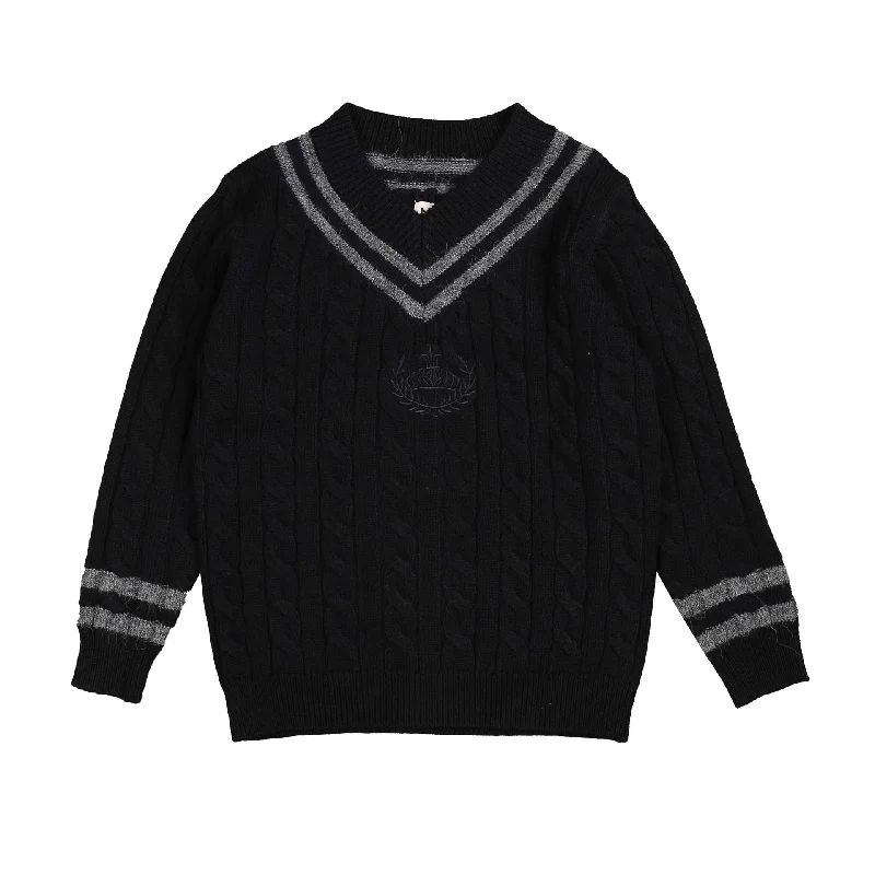 cardigan striking olive -Belati Navy Cable V-Neck Emblem Knit (BKN380)