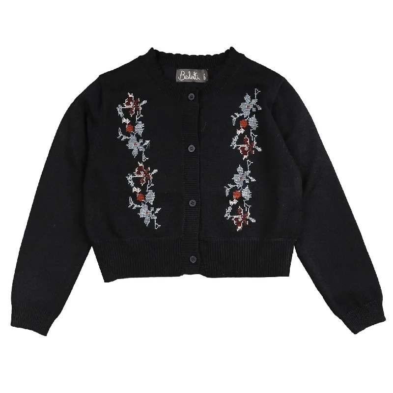 cardigan refined pattern -Belati Navy Cross Stitch Embroidered Cardigan