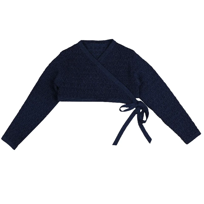 cardigan cozy blend -Belati Navy Wrap Knit Cropped Cardigan (BKN375)