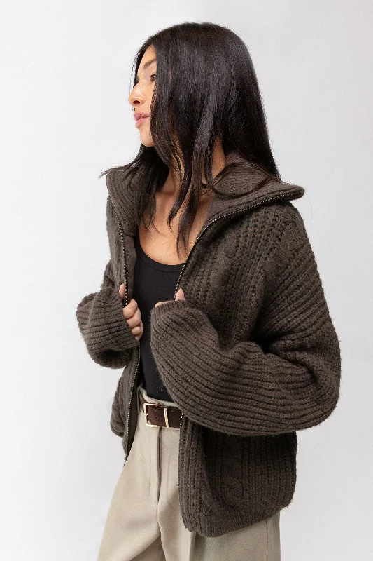 cardigan striking hues -CABLE KNIT COLLARED CARDIGAN