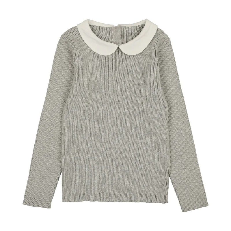 cardigan urban cashmere -Coco Blanc Light Grey Peter Pan Knit Ribbed Sweater (9007)