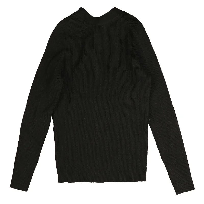 cardigan chill cotton -Hev Black Mock Neck Knit With Back Buttons