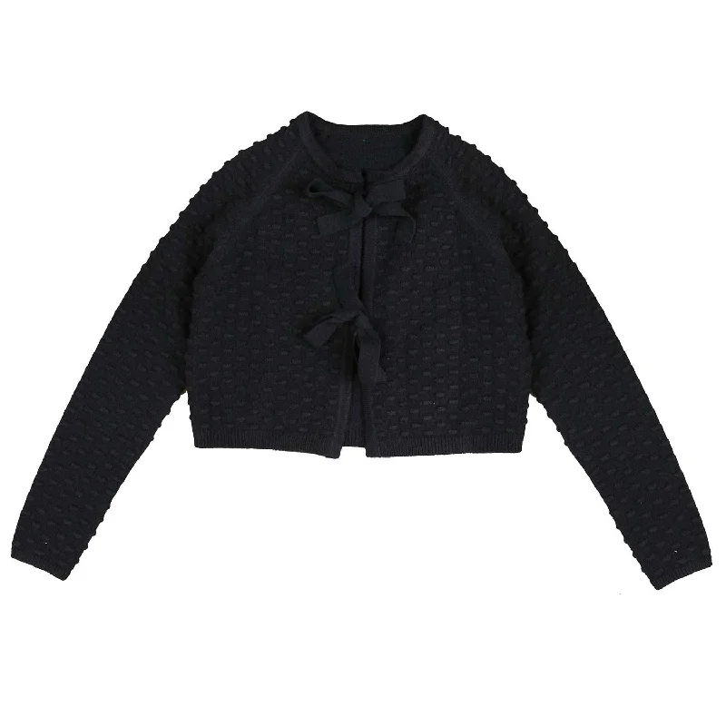 cardigan luxe cotton -Hev Navy Bow Tie Cardigan (HKN540)