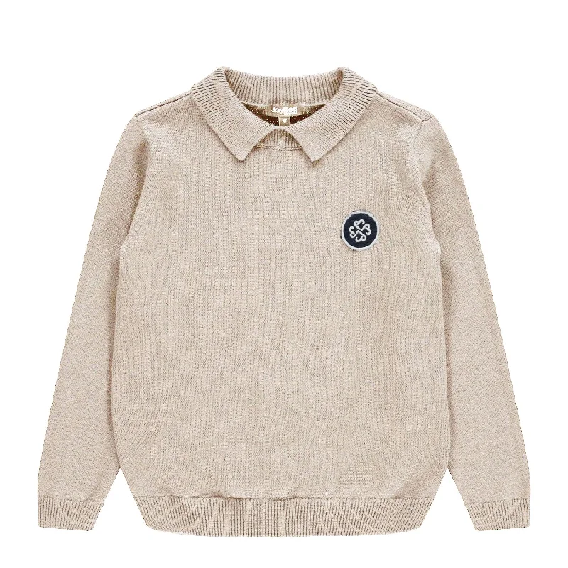 cardigan chill print -Jaybee Oatmeal Textured Knit Polo