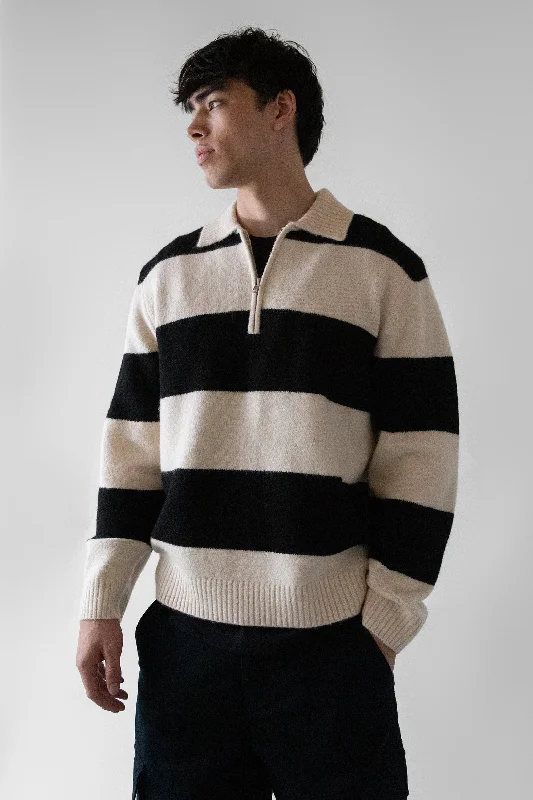 cardigan vivid tones -STRIPED RUGBY POLO SWEATER