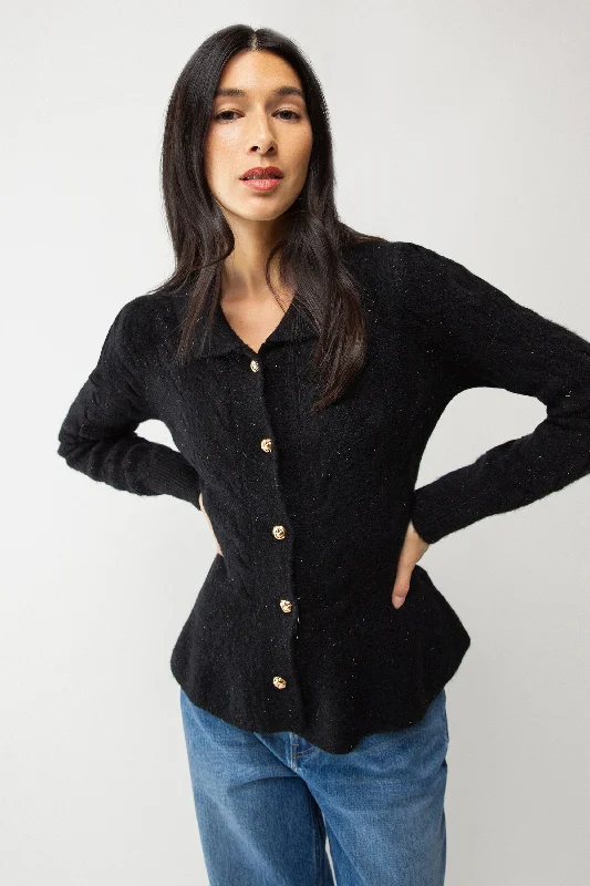 cardigan flowy cotton -COLLARED CABLE KNIT CARDIGAN