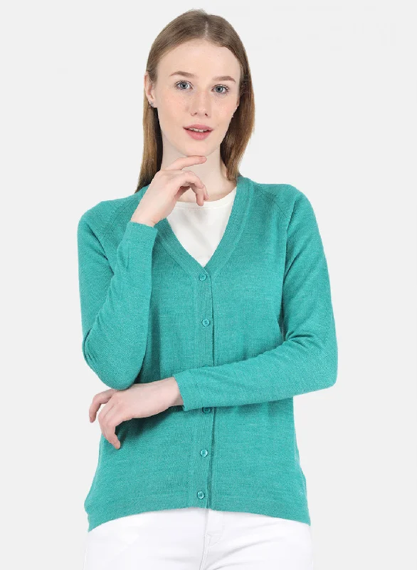 cardigan luxe tones -Women Aqua Green Solid Cardigan