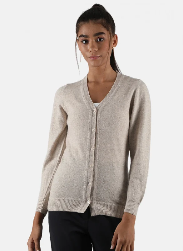 cardigan chill alpaca -Women Beige Solid Cardigan