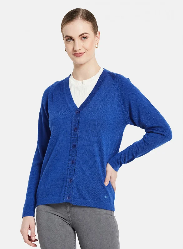 cardigan sharp fabric -Women Blue Solid Cardigan