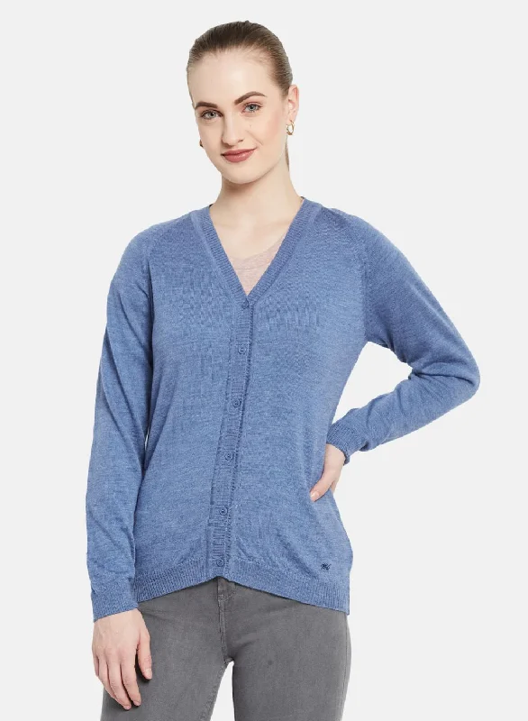 cardigan chill design -Women Blue Solid Cardigan