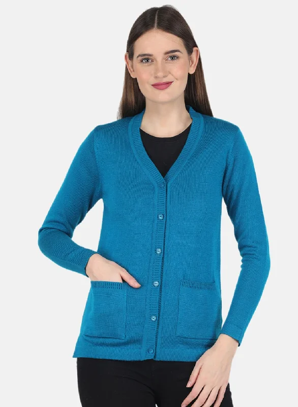 cardigan sharp tones -Women Blue Solid Cardigan