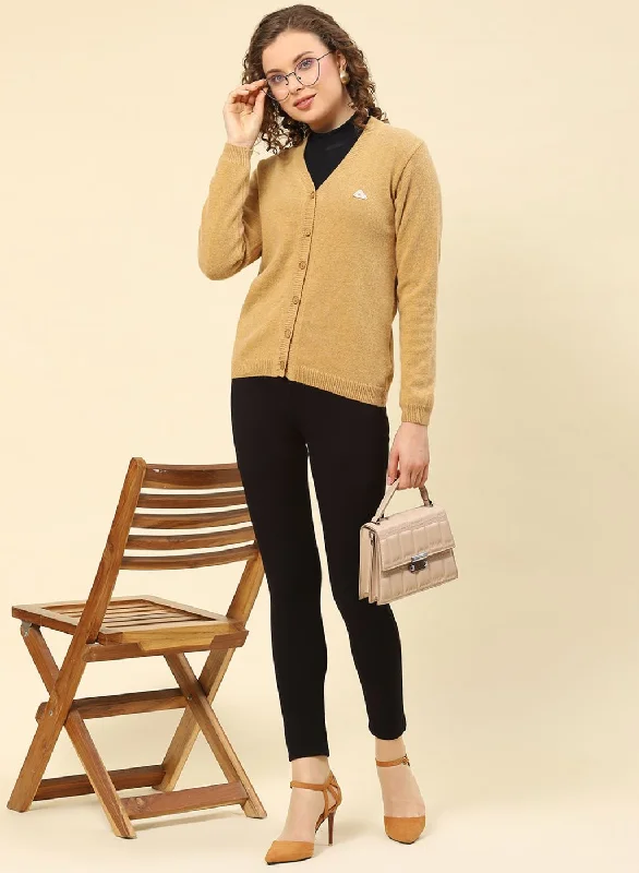 cardigan layer pop -Women Brown Solid Lamb wool Cardigan