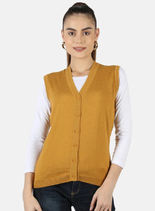 cardigan chill plush -Women Gold Solid Cardigan