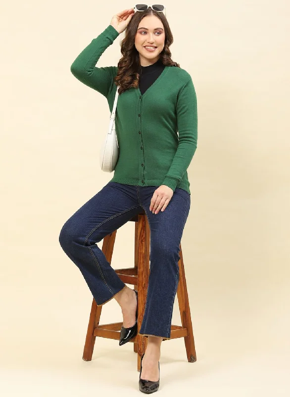 cardigan elite quality -Women Green Solid Modal Nylone Cardigan