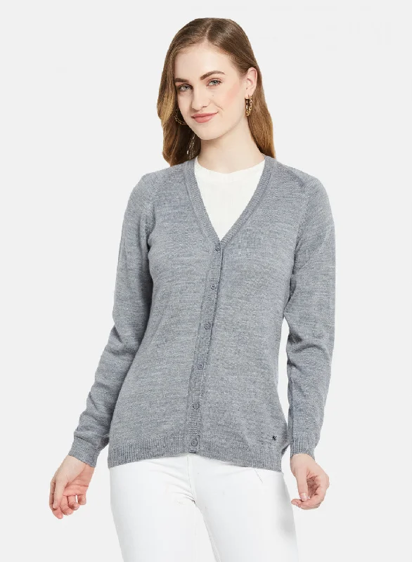 cardigan striking fit -Women Grey Solid Cardigan