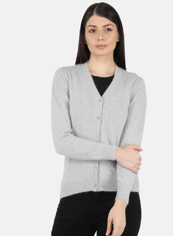 cardigan urban fit -Women Grey Solid Cardigan