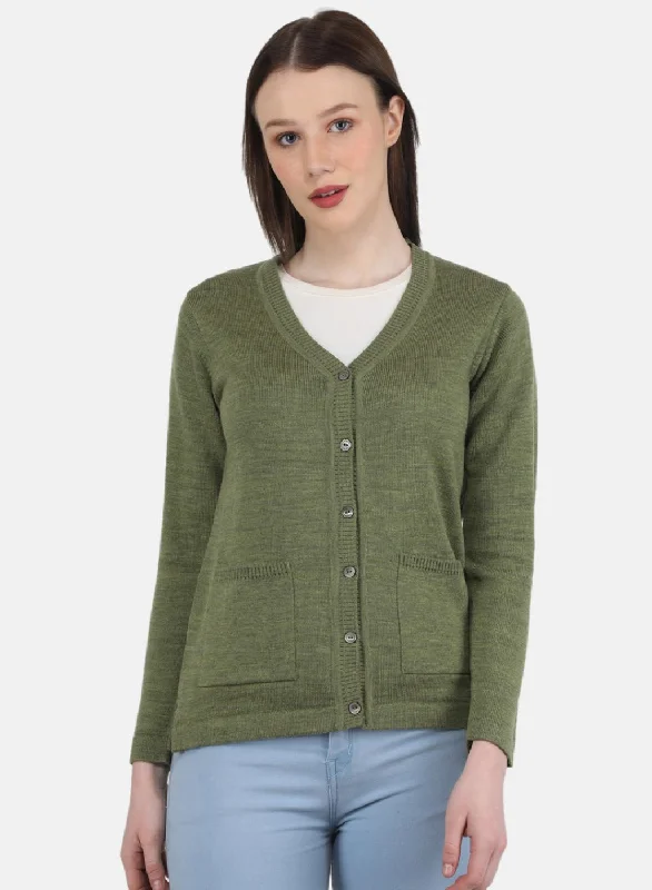 cardigan toasty sweater -Women Olive Solid Cardigan