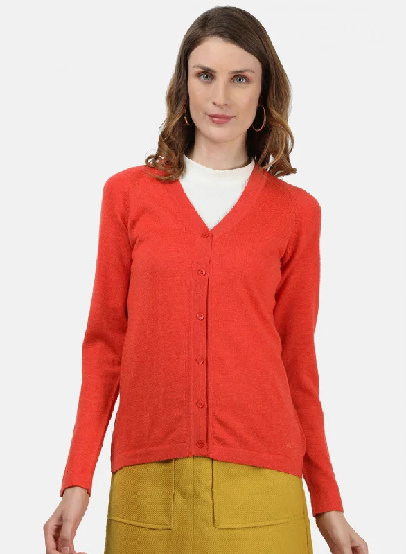 cardigan warm green -Women Orange Solid Cardigan