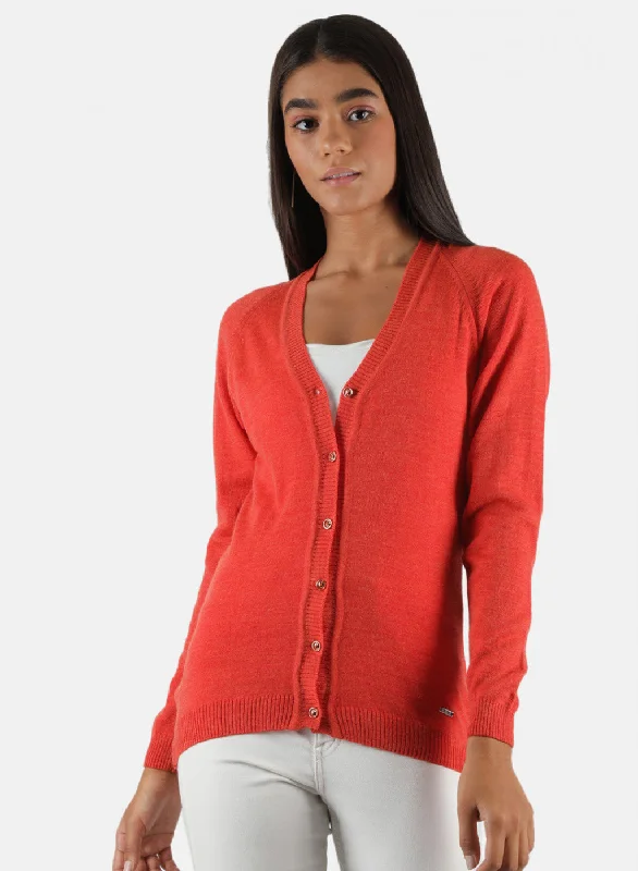 cardigan chill refined -Women Orange Solid Cardigan