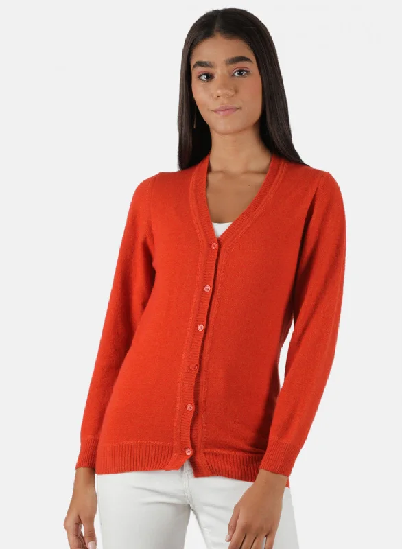 cardigan chill cashmere -Women Orange Solid Cardigan