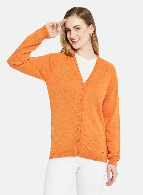 cardigan luxe fit -Women Orange Solid Cardigan