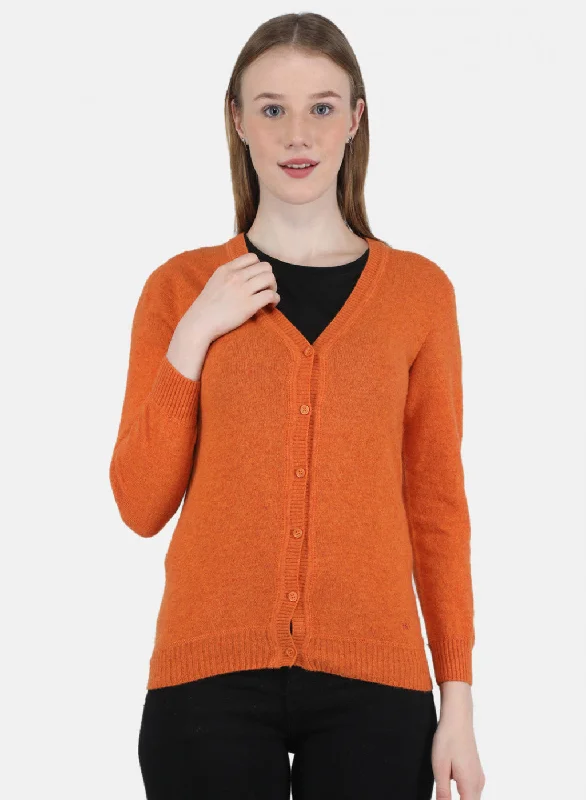 cardigan warm stack -Women Orange Solid Cardigan