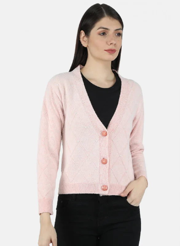 cardigan cool fit -Women Pink Self Design Cardigan