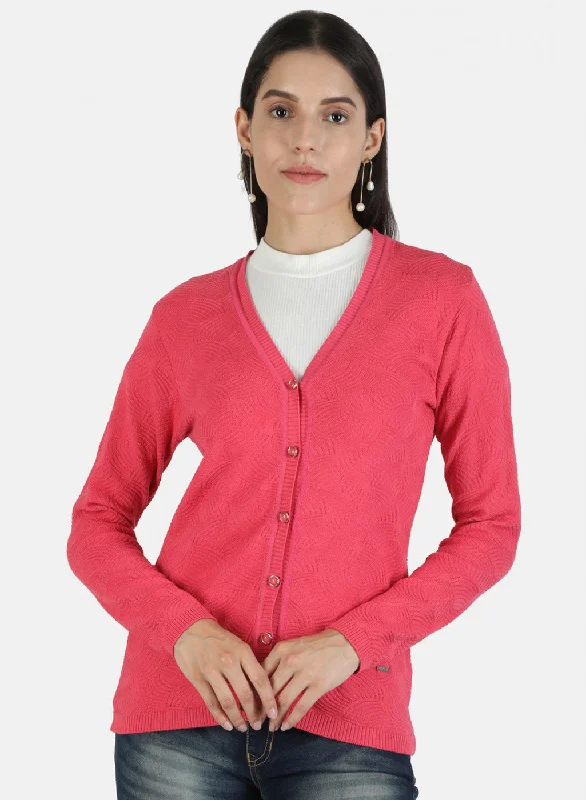 cardigan chill red -Women Pink Solid Cardigan