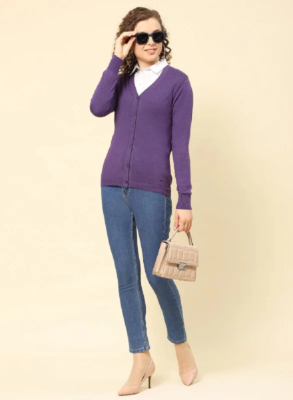 cardigan late spring -Women Purple Solid Modal Nylone Cardigan