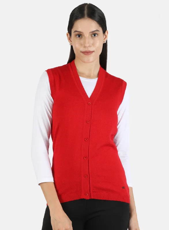 cardigan vivid navy -Women Red Solid Cardigan