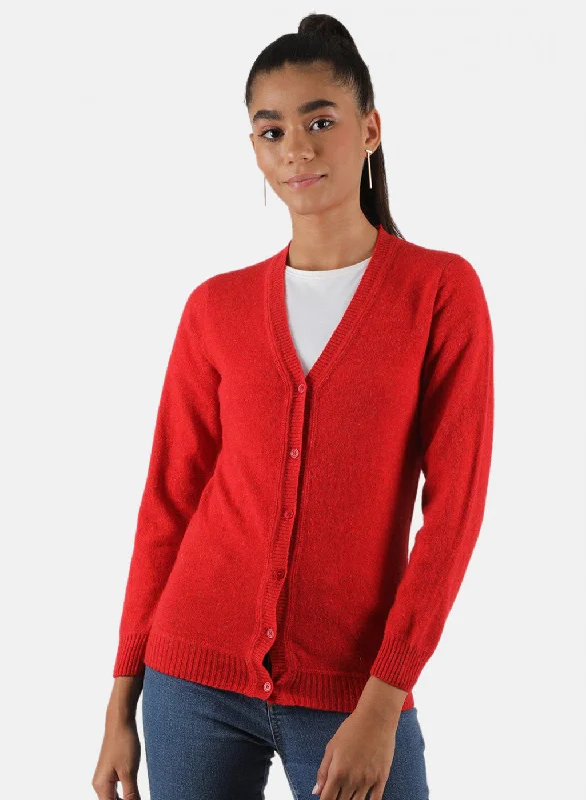 cardigan plush blend -Women Red Solid Cardigan