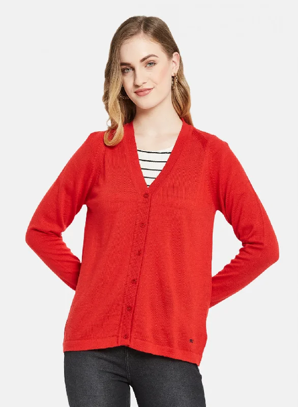 cardigan vivid wool -Women Red Solid Cardigan