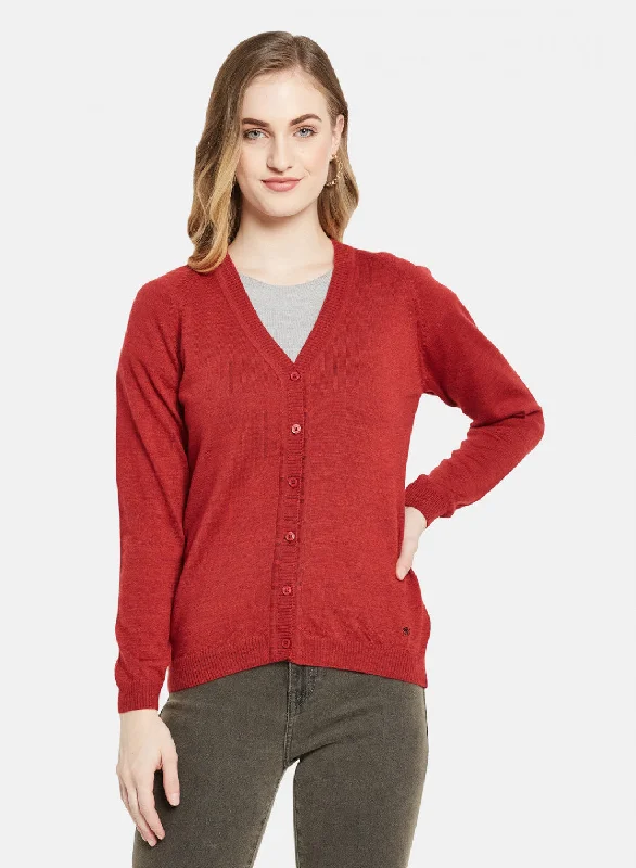 cardigan urban design -Women Red Solid Cardigan