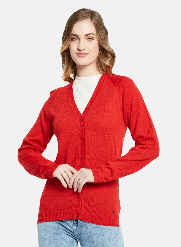 cardigan cool design -Women Red Solid Cardigan