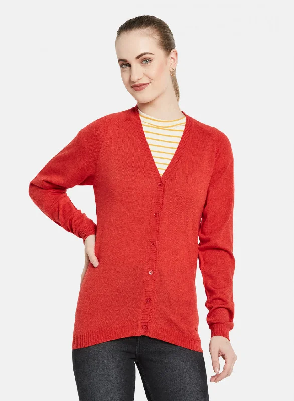 cardigan vivid fit -Women Red Solid Cardigan