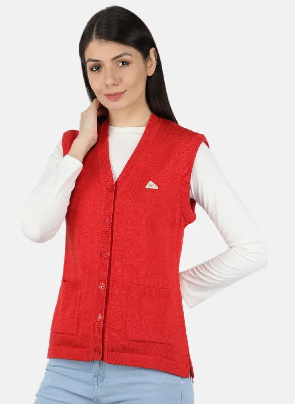 cardigan flowy beige -Women Red Solid Cardigan