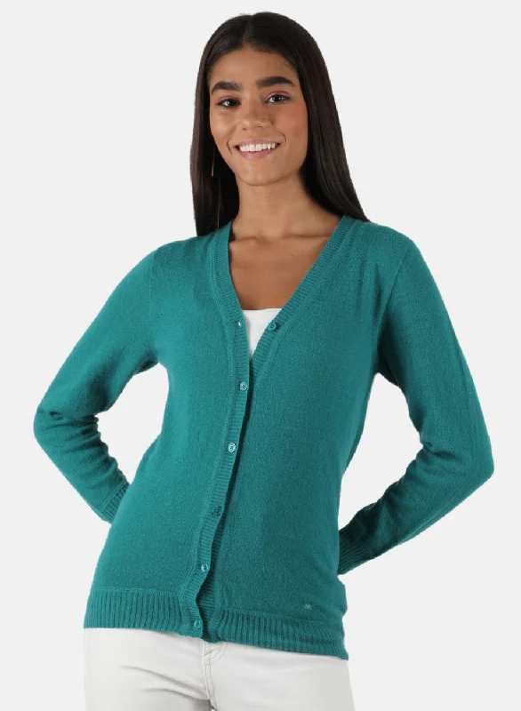 cardigan warm grey -Women Sea Green Solid Cardigan