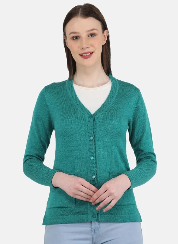 cardigan chill luxe -Women Sea Green Solid Cardigan