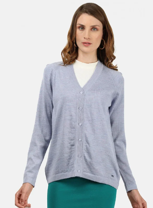 cardigan flowy blue -Women Sky Blue Solid Cardigan