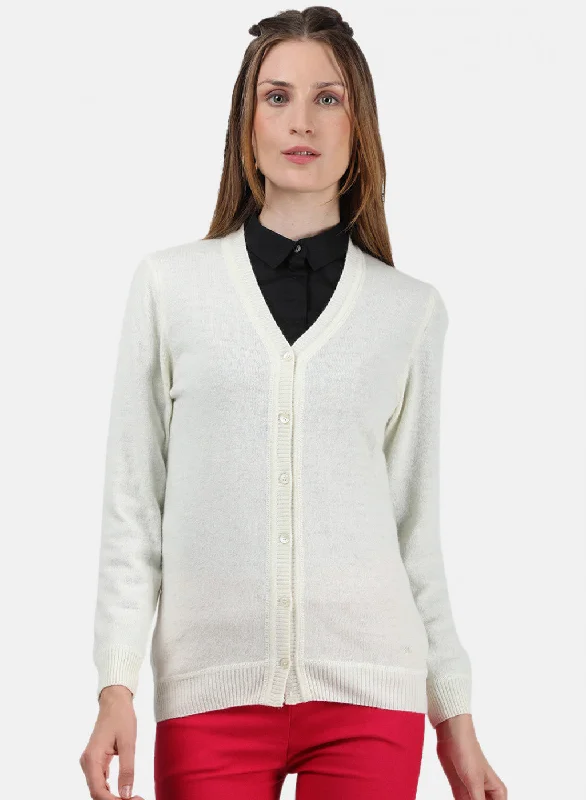 cardigan tonal red -Women White Solid Cardigan