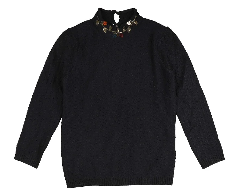 cardigan tonal fabric -Noma Navy Floral Embroided Neck Turtleneck (NKN752)