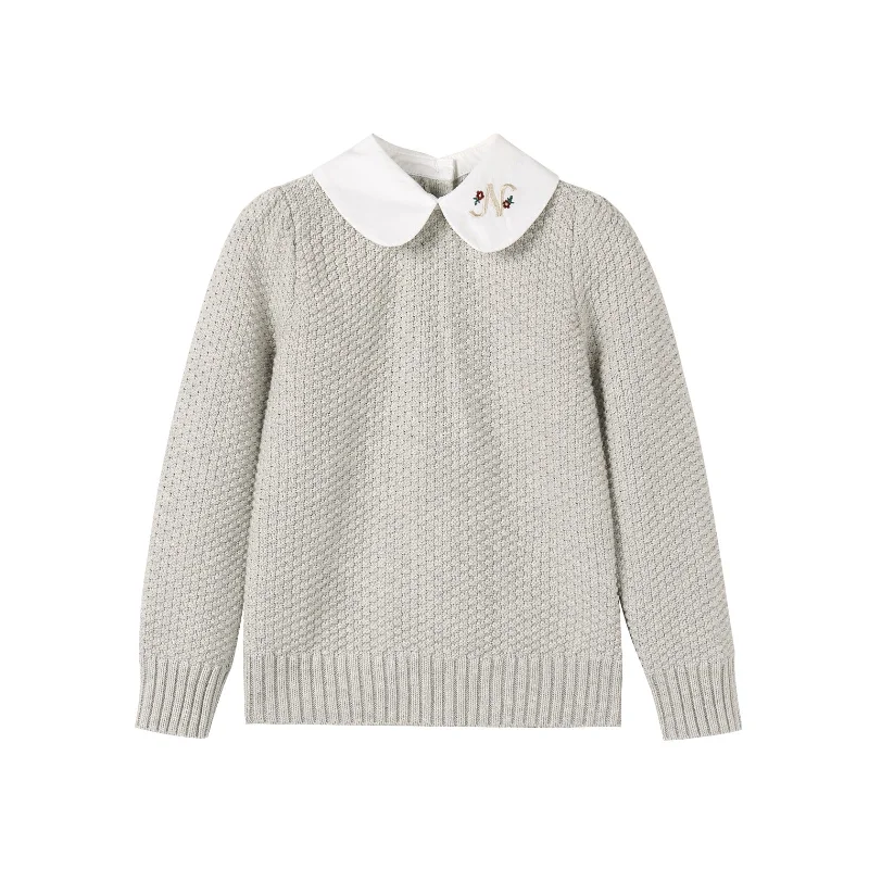 cardigan sharp grey -Nou Nelle Girls Peter Pan Knit Sweater