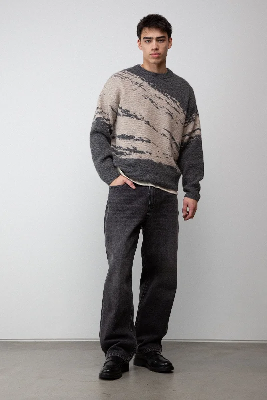 cardigan sharp cotton -PAINT BRUSH EFFECT CREWNECK SWEATER