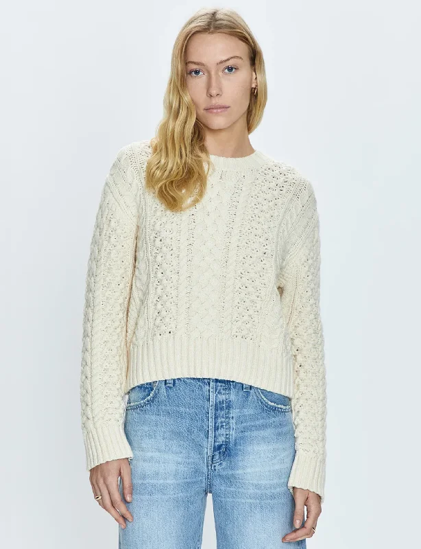 cardigan aran weave -Quinn Sweater, Ivory