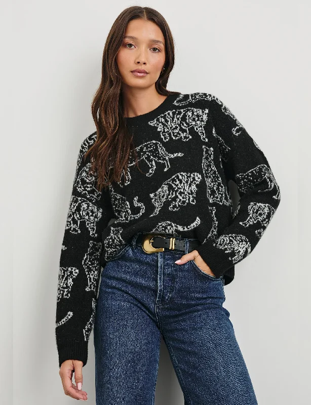 cardigan leaf embroidery -Perci Sweater, Charcoal Cats