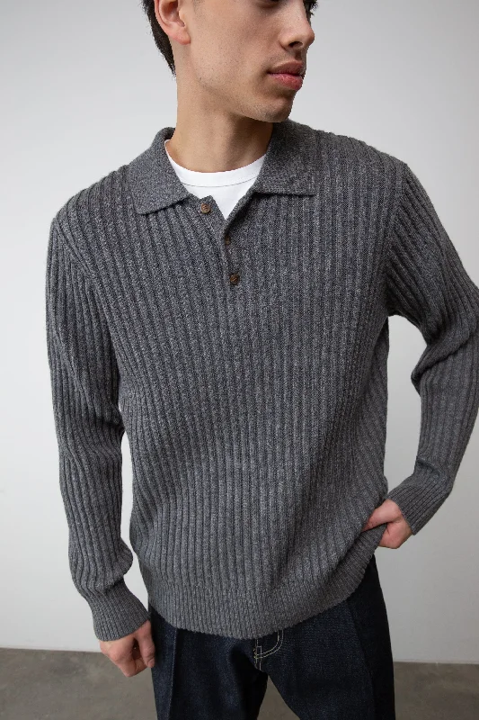 cardigan plush fit -RIBBED POLO SWEATER