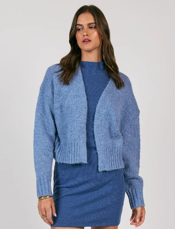 cardigan cozy brown -Rhia Cropped Open Cardi, Blue