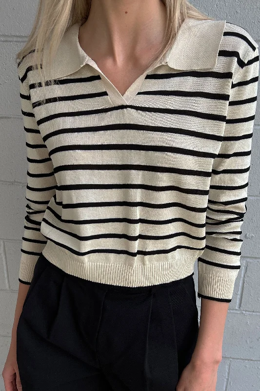 cardigan luxe black -STRIPED COLLARED SWEATER