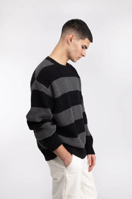 cardigan tonal design -STRIPED CREWNECK SWEATER