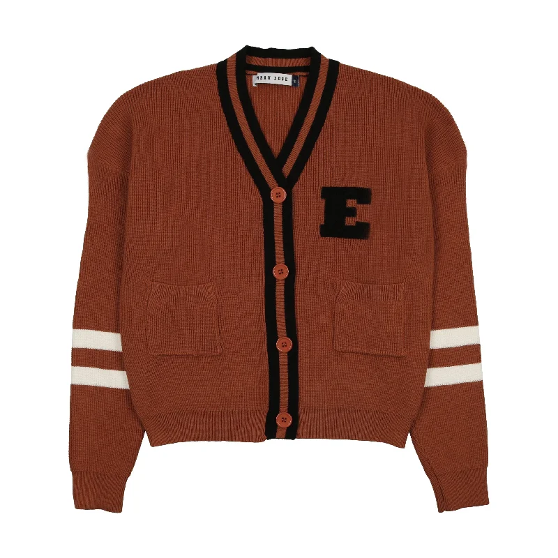 cardigan striking white -Urban Edge Brown Varsity Cardigan